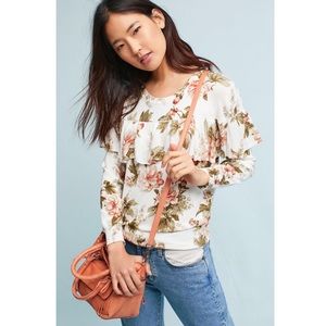 Anthropologie Harlyn Floral Ruffled Sweater